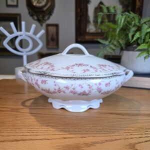 Antique MZ Altrohlau Czechoslovakia Bridal Rose Covered Vegetable Tureen